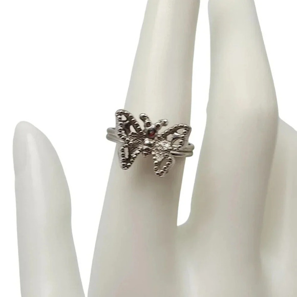Sarah Coventry Ball Textured Adjustable Butterfly Ring Size 7.75 Vintage - Picture 1 of 6